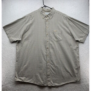 Carhartt‎ Button Up Shirt Mens 3XLT Tall Green Beige Plaid Check Workwear Rugged